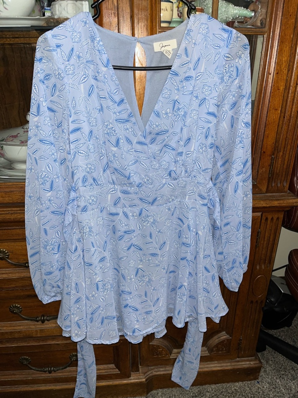Japan Blue floral Sheer Smocked long-sleeve ROMPER/Dress size small